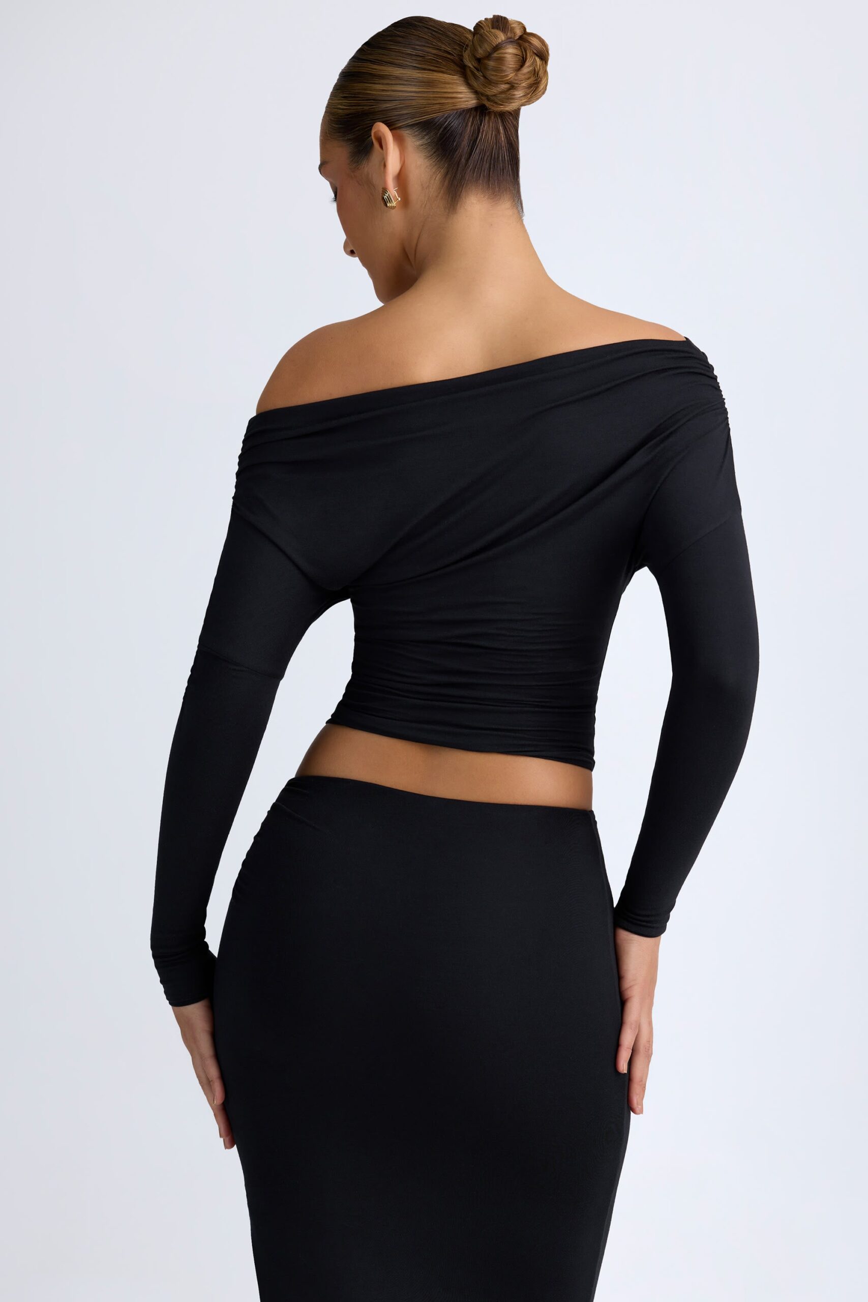 Modal One-Shoulder Ruched Top in Black - Image 2