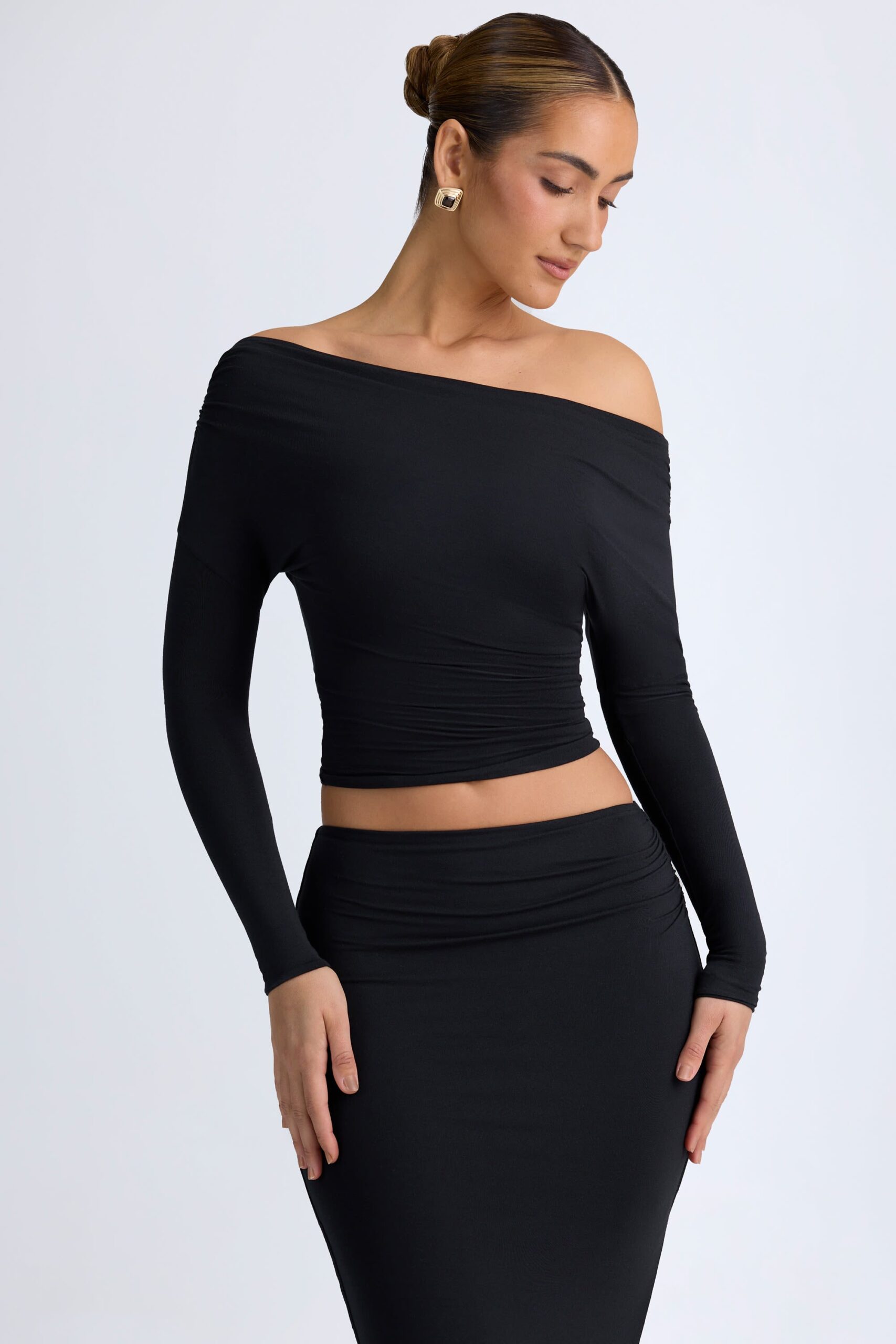 Modal One-Shoulder Ruched Top in Black - Image 6