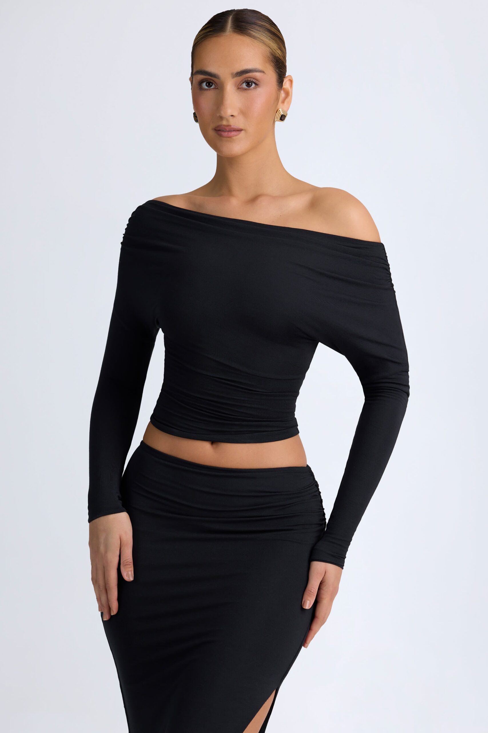 Modal One-Shoulder Ruched Top in Black - Image 7