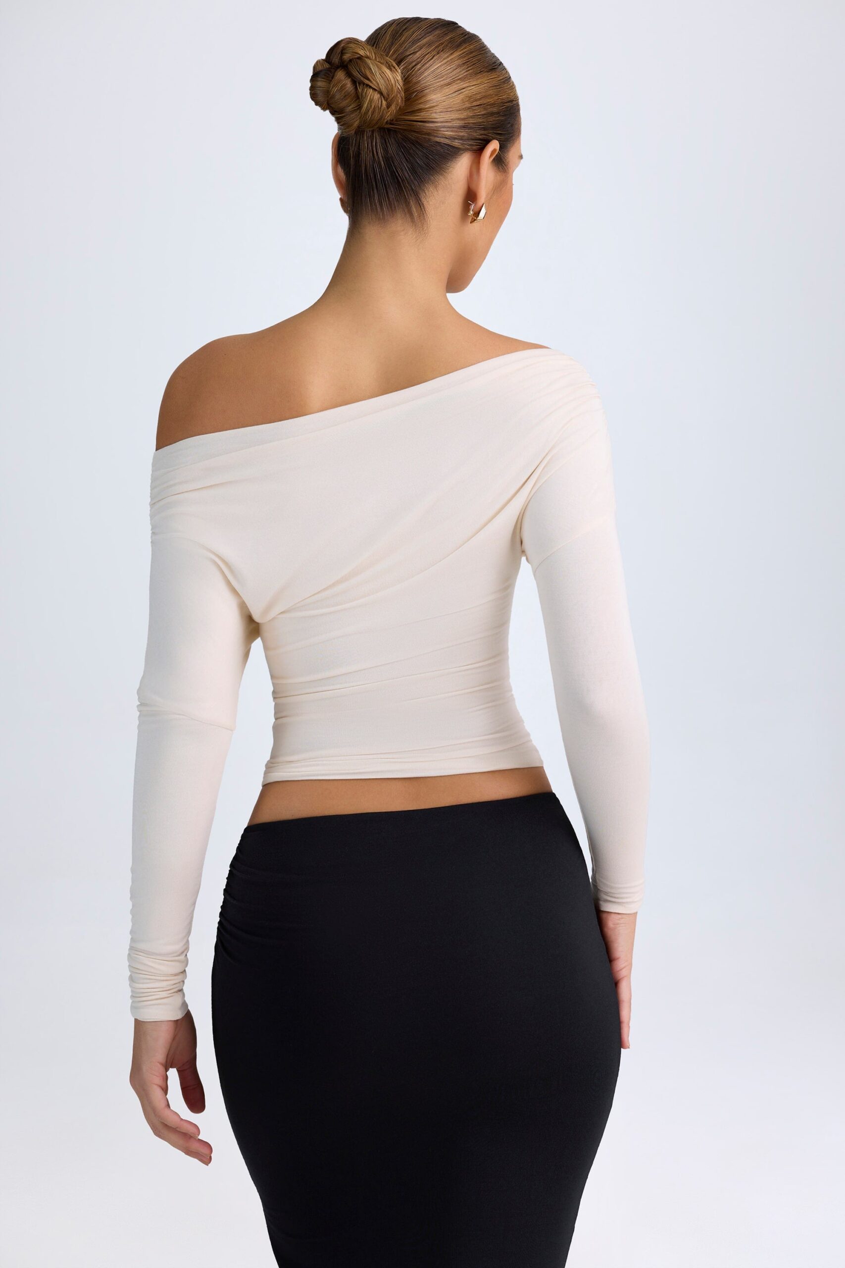 Modal One-Shoulder Ruched Top in Ivory - Image 3