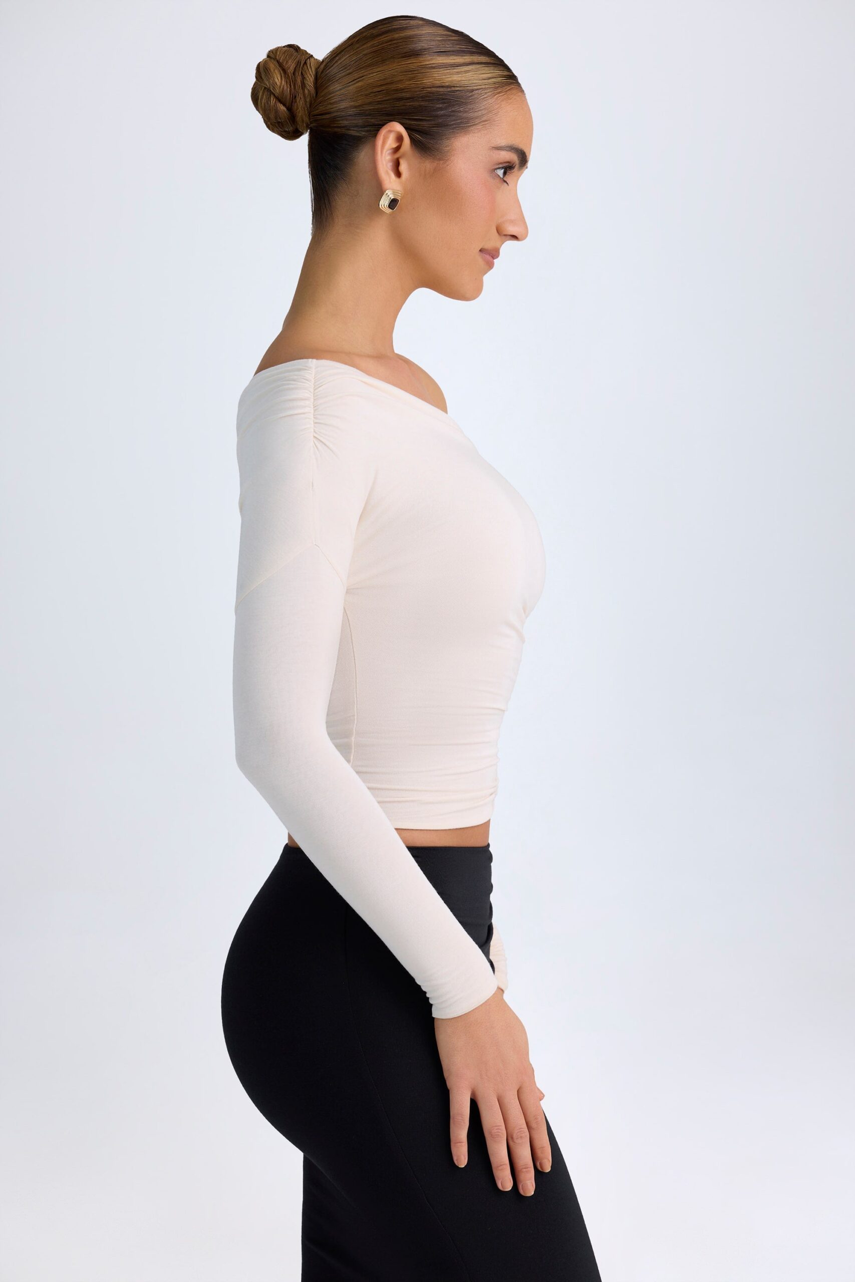 Modal One-Shoulder Ruched Top in Ivory - Image 4