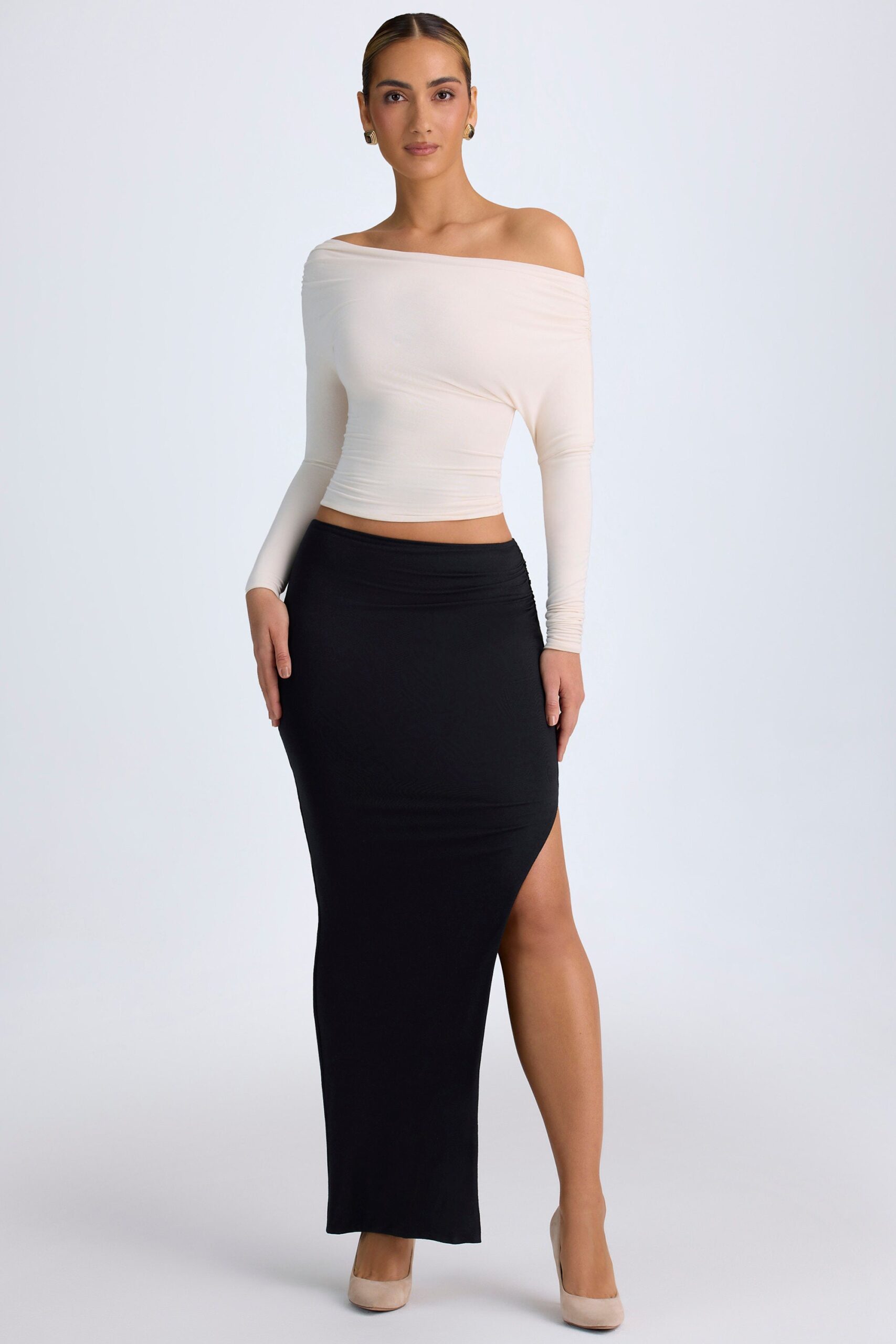Modal One-Shoulder Ruched Top in Ivory - Image 8